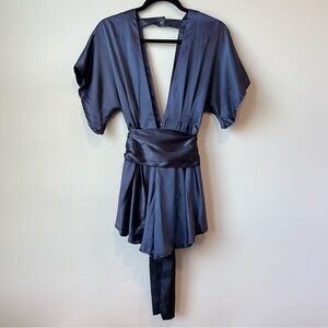Yoins Small Navy Blue Romper | Playsuit | Kimono Sleeves | Obi-Style Waist